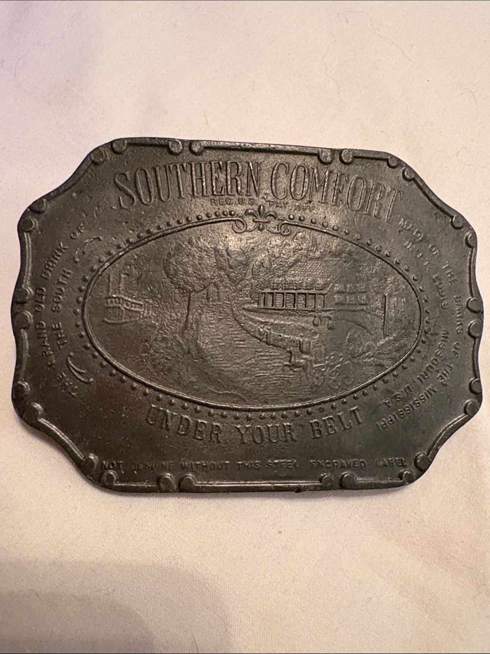 Vintage Southern Comfort Decorative Belt Buckle. Made of steel.